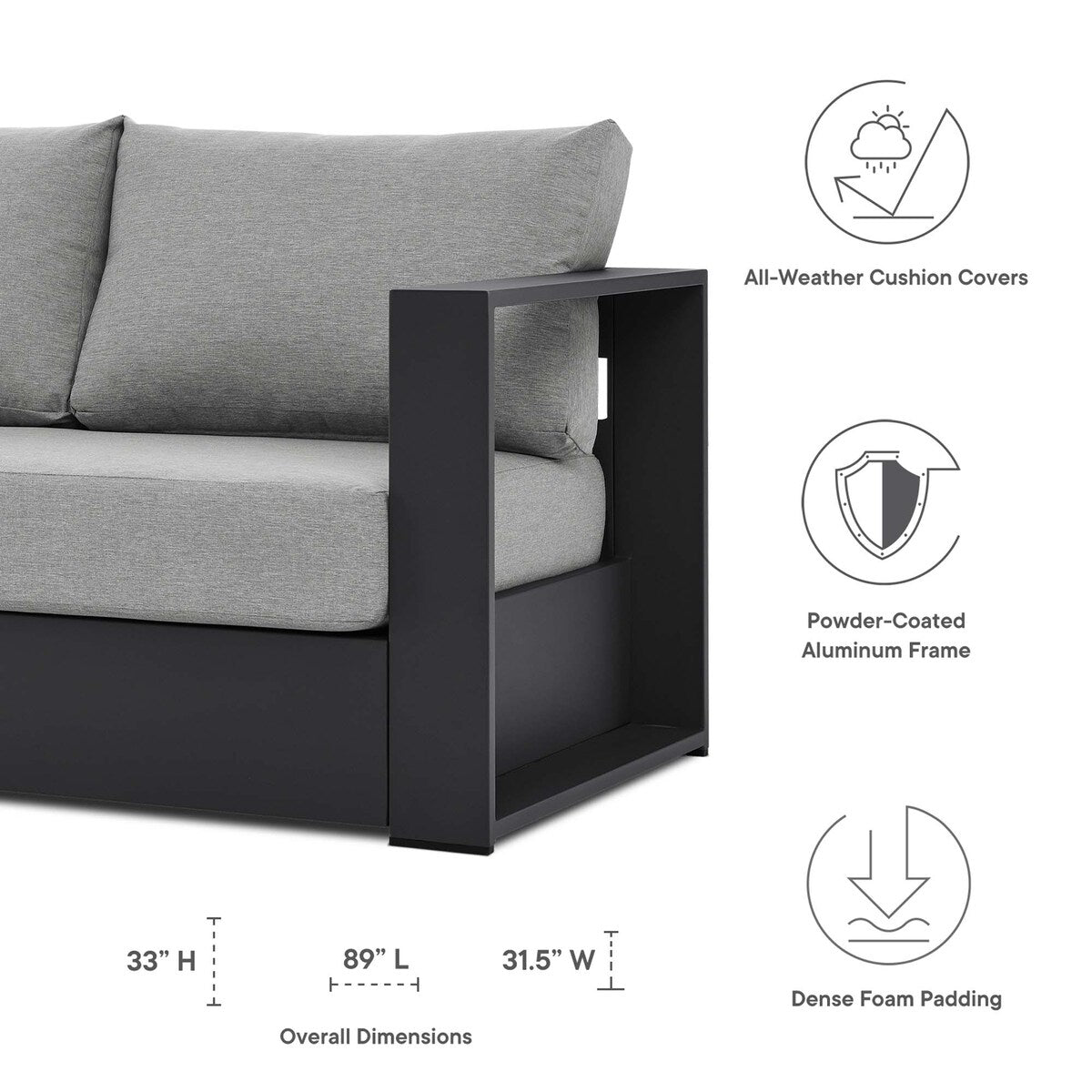 Ensemble de patio extérieur Tahoe 2 pièces en aluminium avec revêtement en poudre