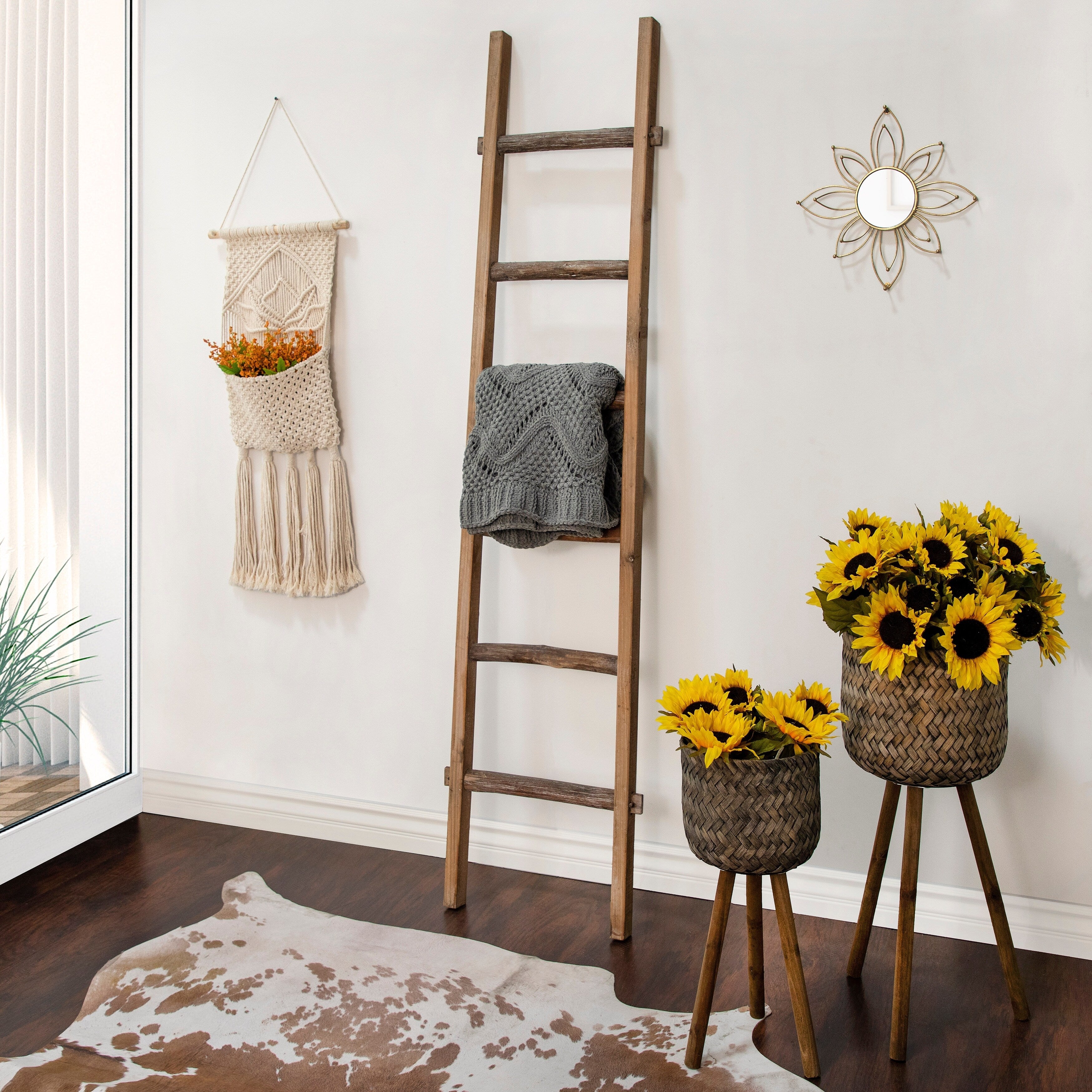 Échelle de rangement rustique Sagebrook Home de 1,8 m de haut, décorative et autoportante – 48 x 5 x 193 cm