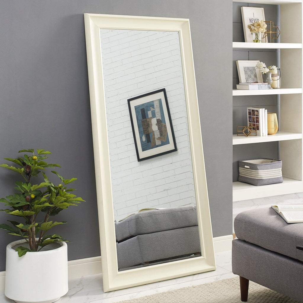 Grand miroir intégral surdimensionné avec cadre en imitation bois lisse, miroir rectangulaire à suspendre au mur