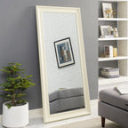 Grand miroir intégral surdimensionné avec cadre en imitation bois lisse, miroir rectangulaire à suspendre au mur