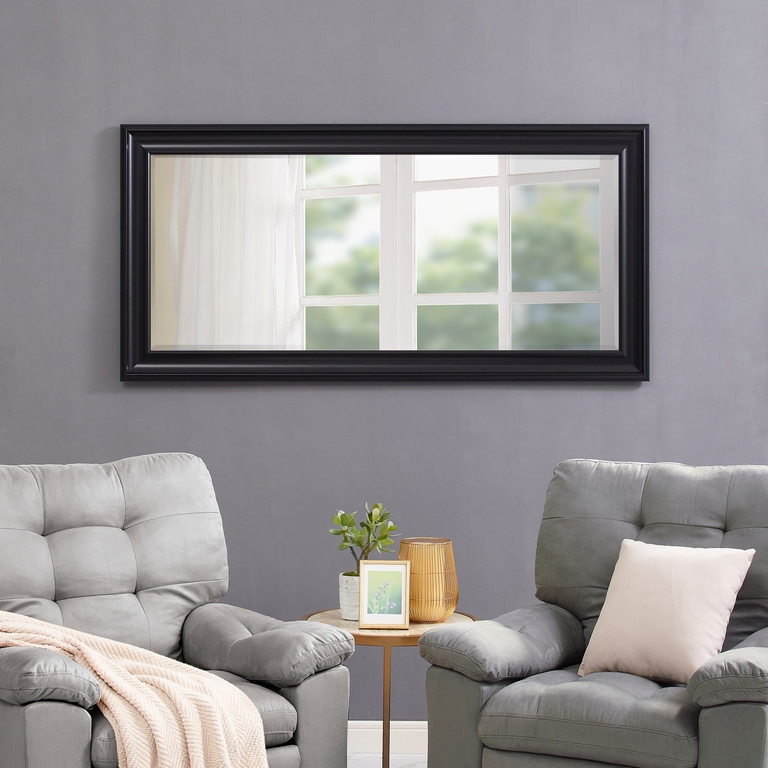 Grand miroir intégral surdimensionné avec cadre en imitation bois lisse, miroir rectangulaire à suspendre au mur