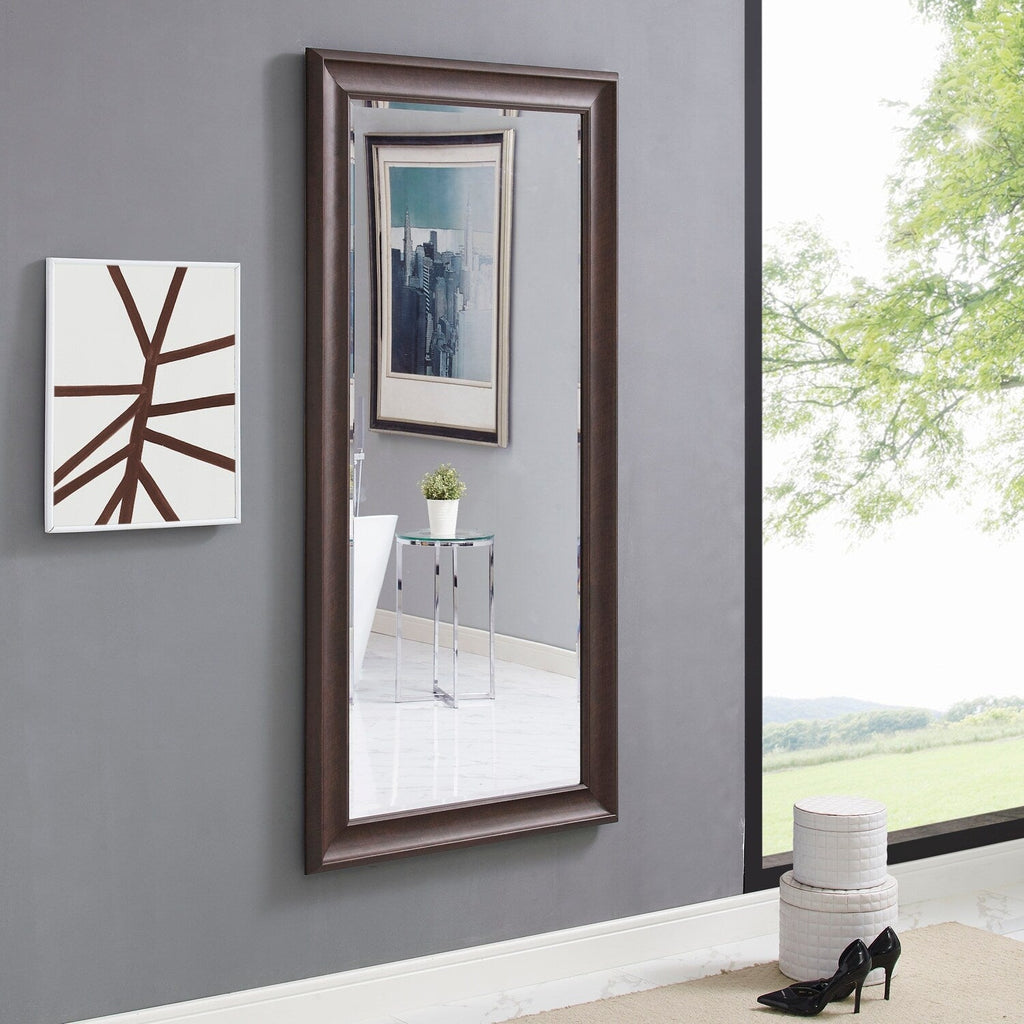 Grand miroir intégral surdimensionné avec cadre en imitation bois lisse, miroir rectangulaire à suspendre au mur