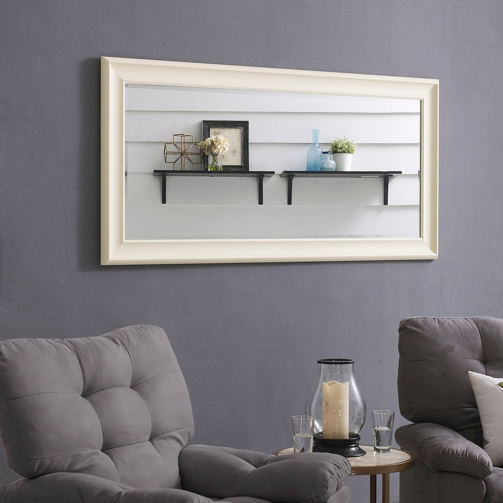 Grand miroir intégral surdimensionné avec cadre en imitation bois lisse, miroir rectangulaire à suspendre au mur