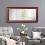 Grand miroir intégral surdimensionné avec cadre en imitation bois lisse, miroir rectangulaire à suspendre au mur