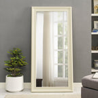 Grand miroir intégral surdimensionné avec cadre en imitation bois lisse, miroir rectangulaire à suspendre au mur