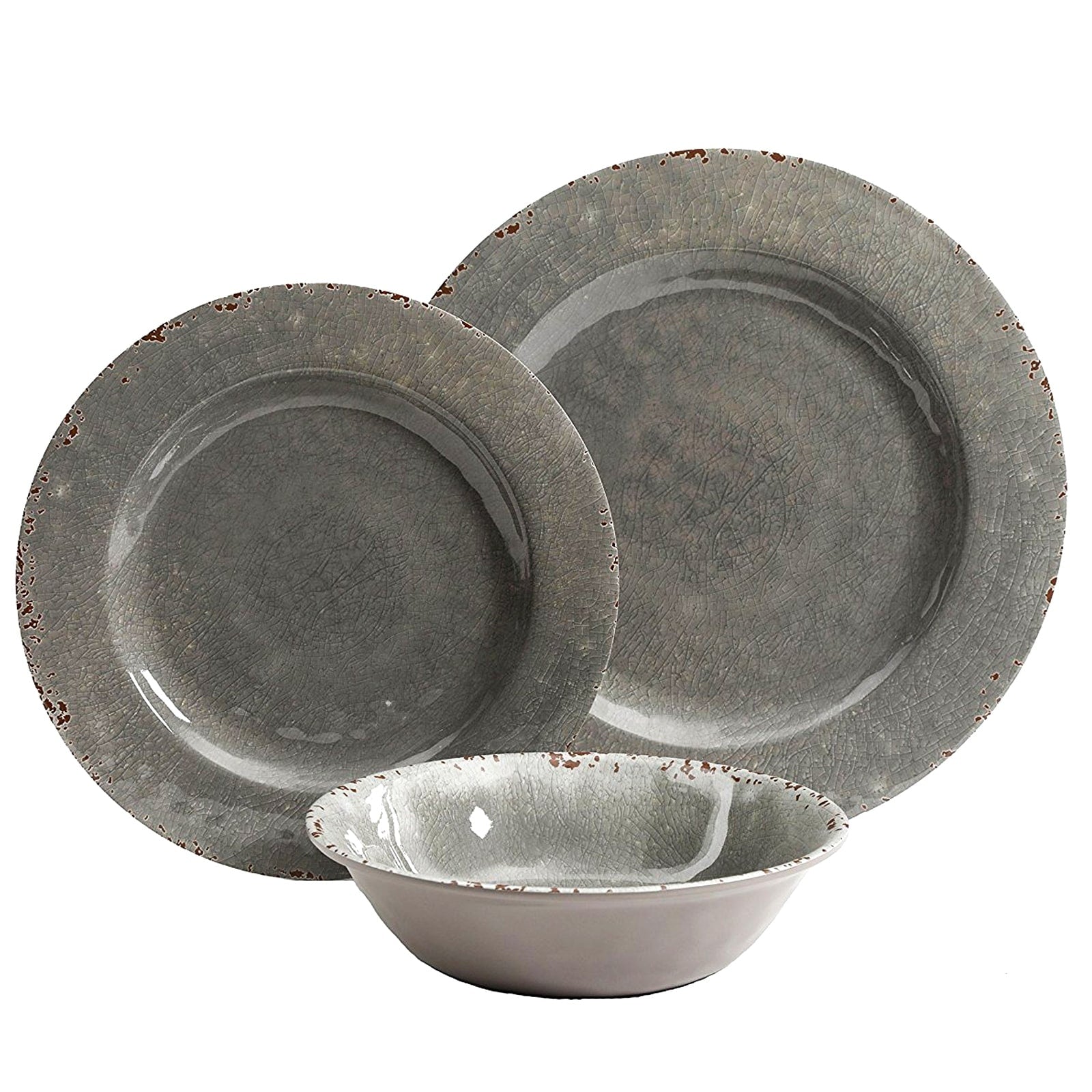Service de table léger Tambora 12 pièces en mélamine gris rustique