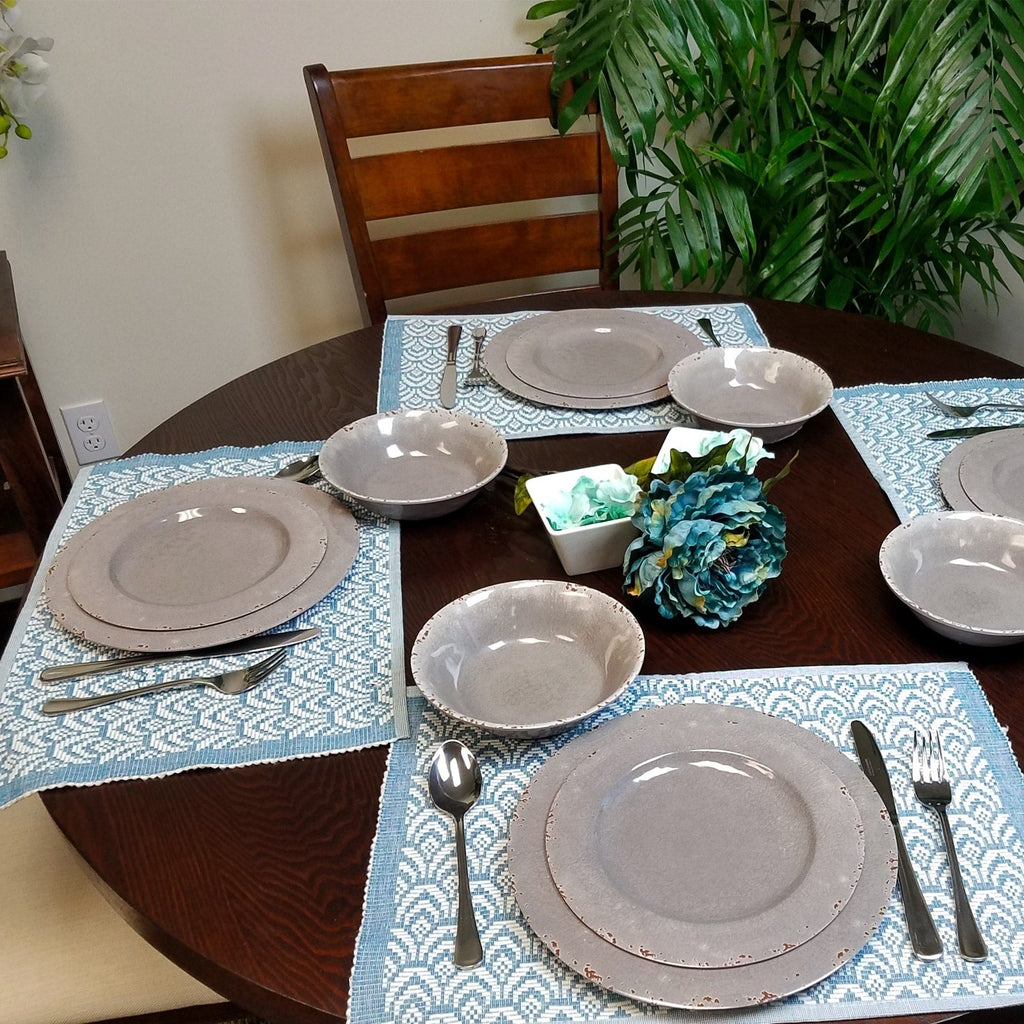Service de table léger Tambora 12 pièces en mélamine gris rustique
