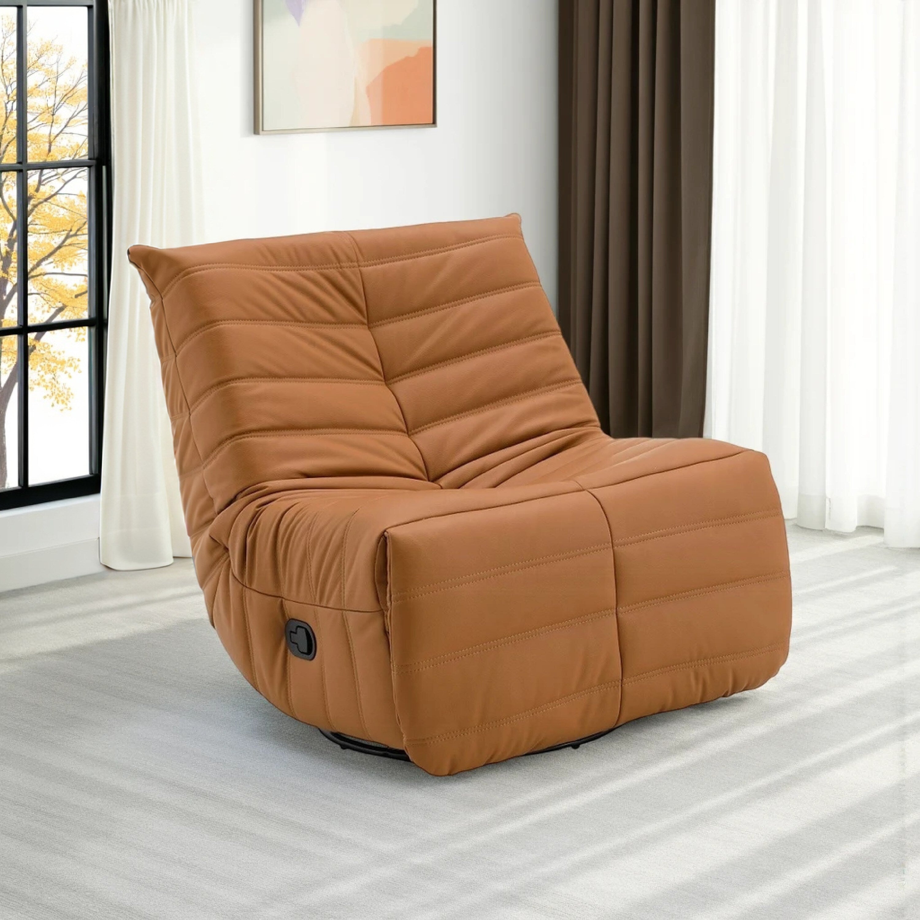 Fauteuil inclinable manuel pivotant Taon, capitonné en chenille orange