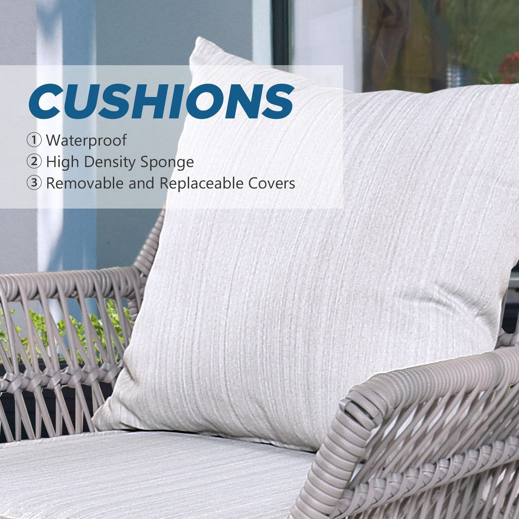 Ensemble de 4 meubles de jardin en osier pour terrasse, canapé-lit en rotin gris avec coussin et table