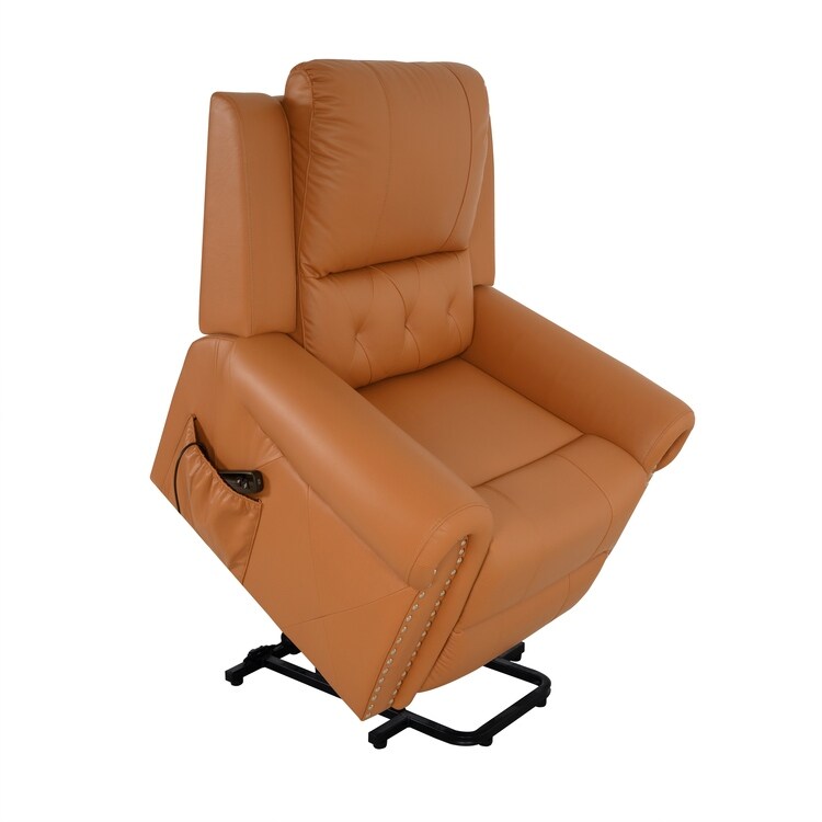 Fauteuil inclinable électrique clouté en cuir Air Premium avec repose-pieds et télécommande