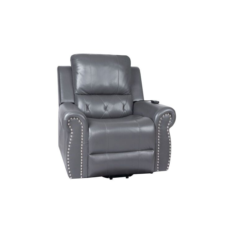 Fauteuil inclinable électrique clouté en cuir Air Premium avec repose-pieds et télécommande