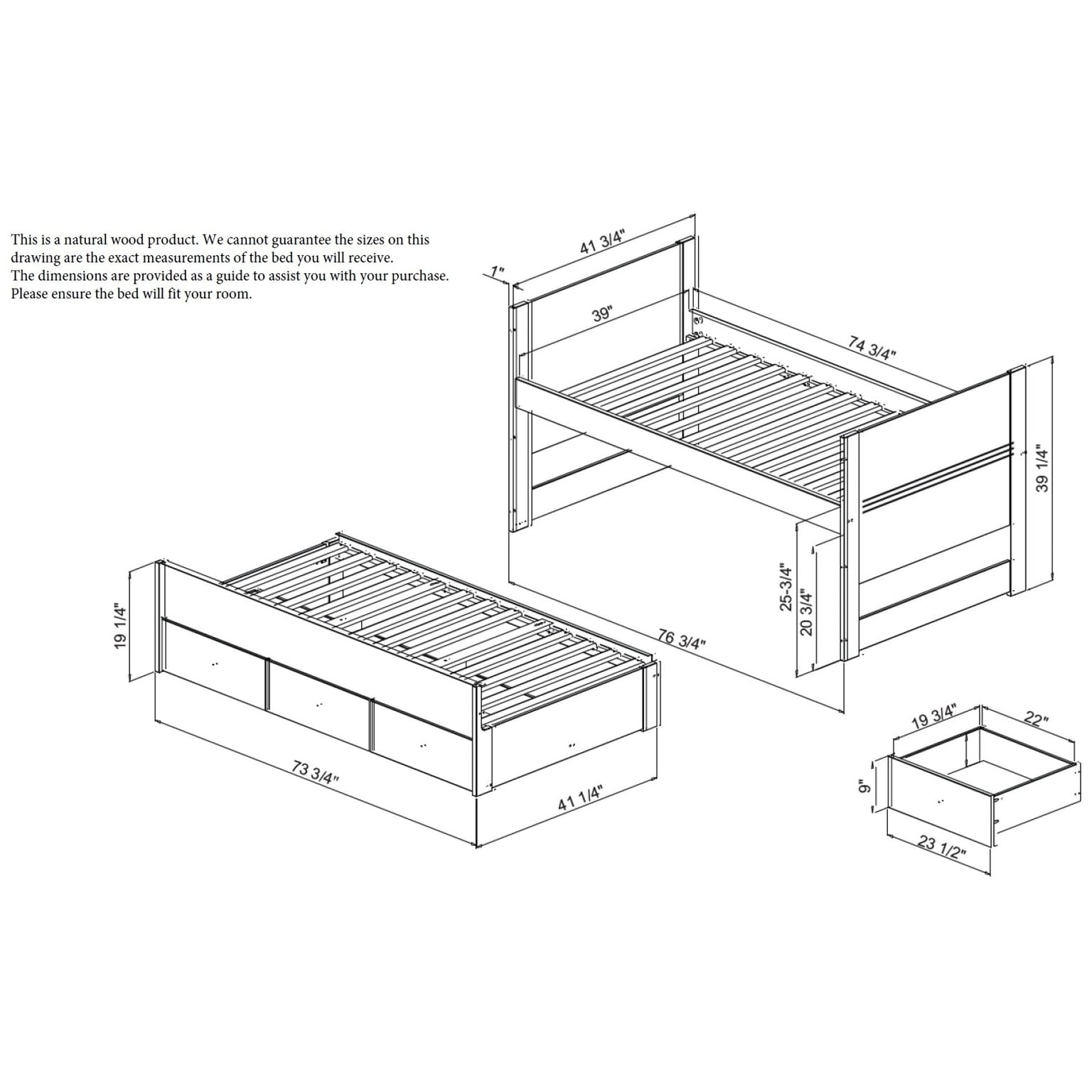 Taylor & Olive Begonia Twin Bed with Twin Trundle & 3 Built in Drawers