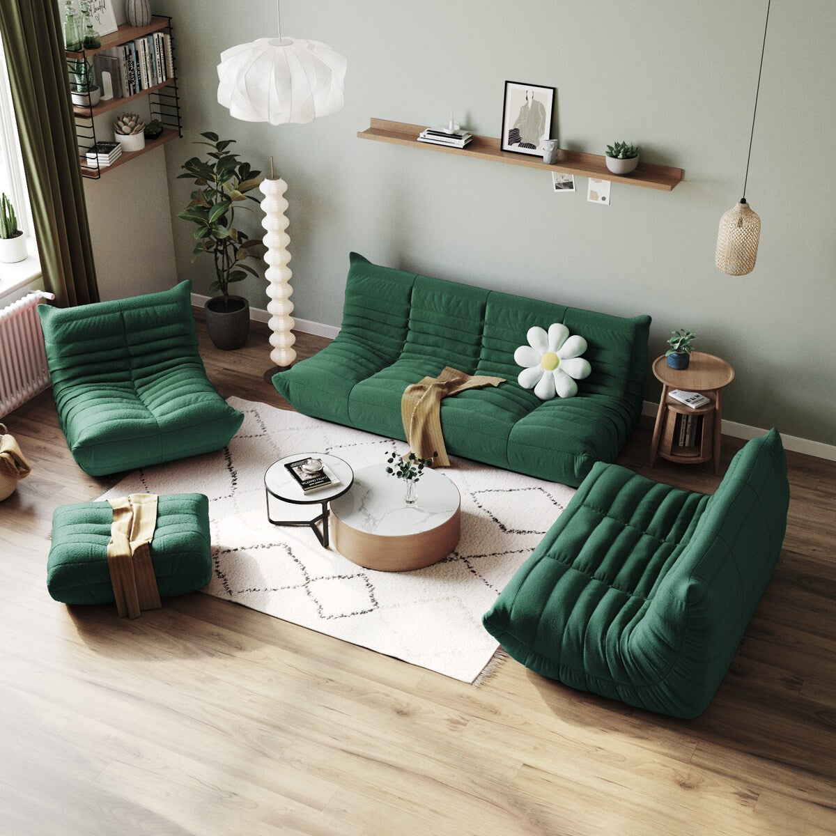 Ensembles de canapés poufs en velours Teddy