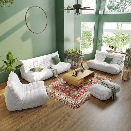 Ensembles de canapés poufs en velours Teddy