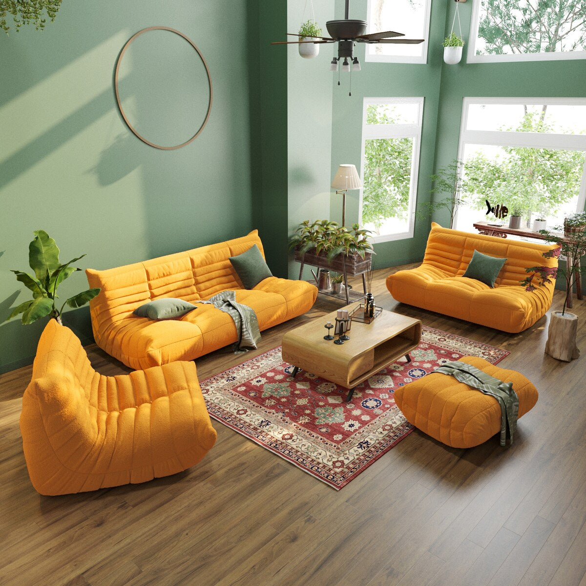 Ensembles de canapés poufs en velours Teddy