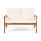 Ensemble causeuse et table basse d'extérieur en bois d'acacia Temecula avec coussins par Christopher Knight Home