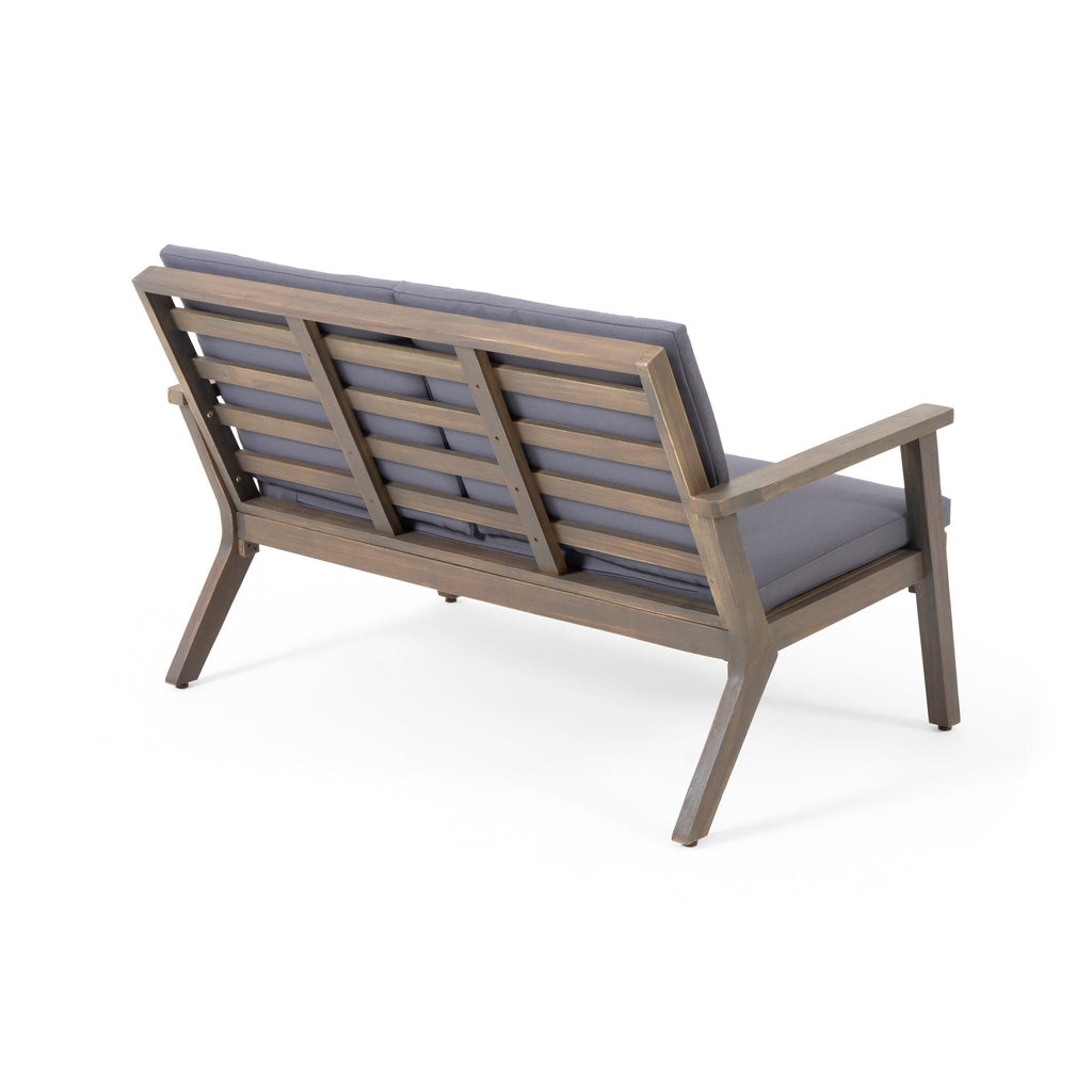 Ensemble causeuse et table basse d'extérieur en bois d'acacia Temecula avec coussins par Christopher Knight Home