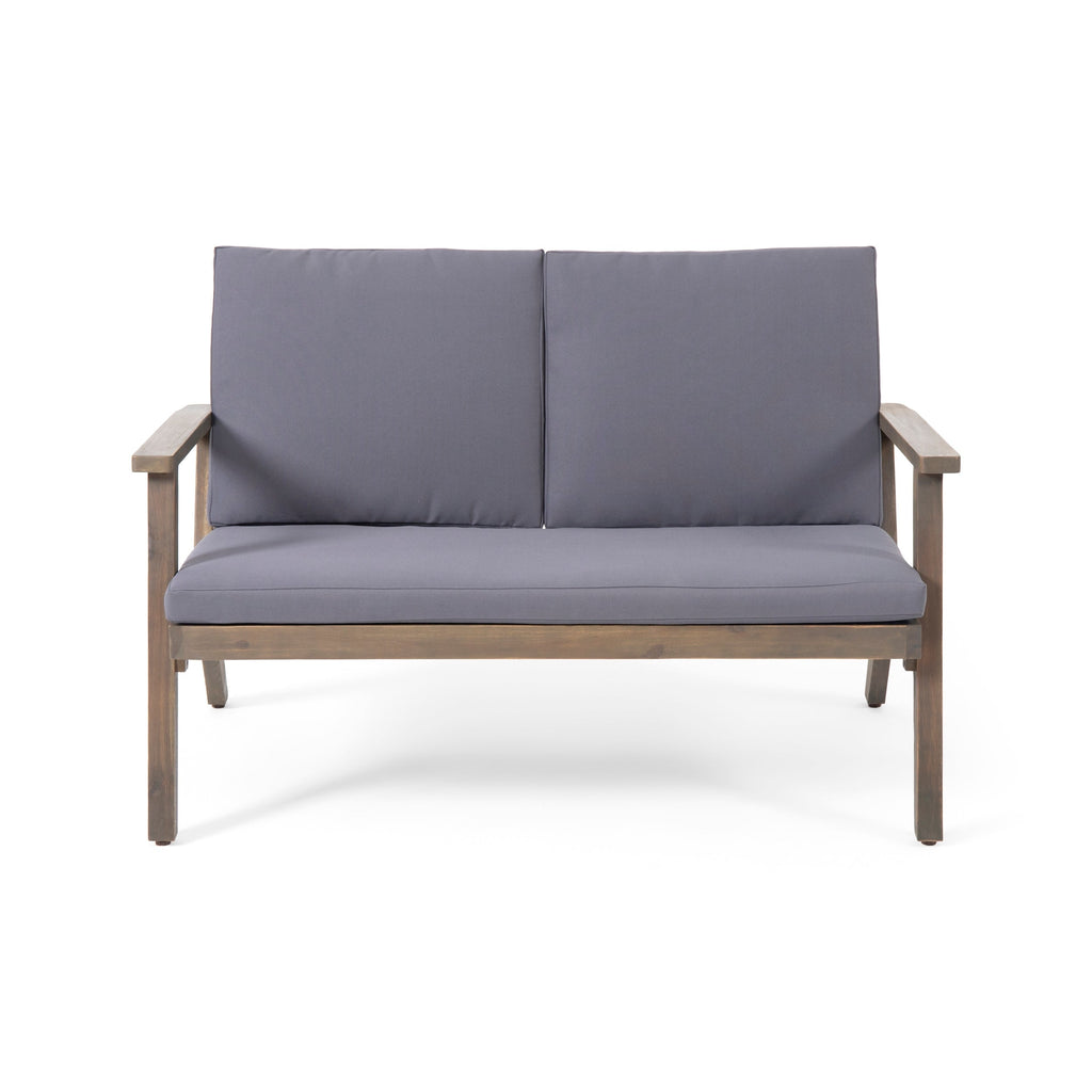 Ensemble causeuse et table basse d'extérieur en bois d'acacia Temecula avec coussins par Christopher Knight Home