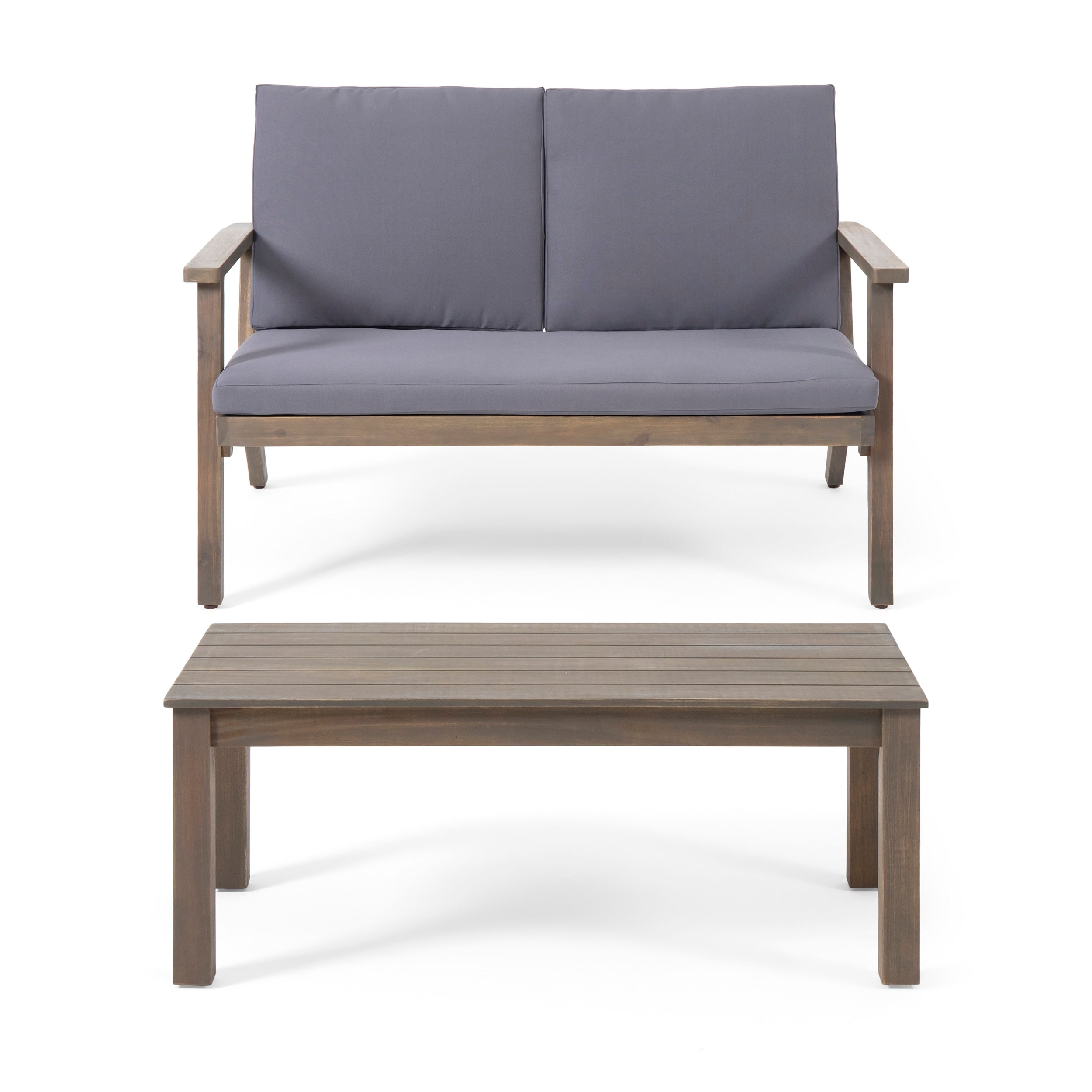 Ensemble causeuse et table basse d'extérieur en bois d'acacia Temecula avec coussins par Christopher Knight Home