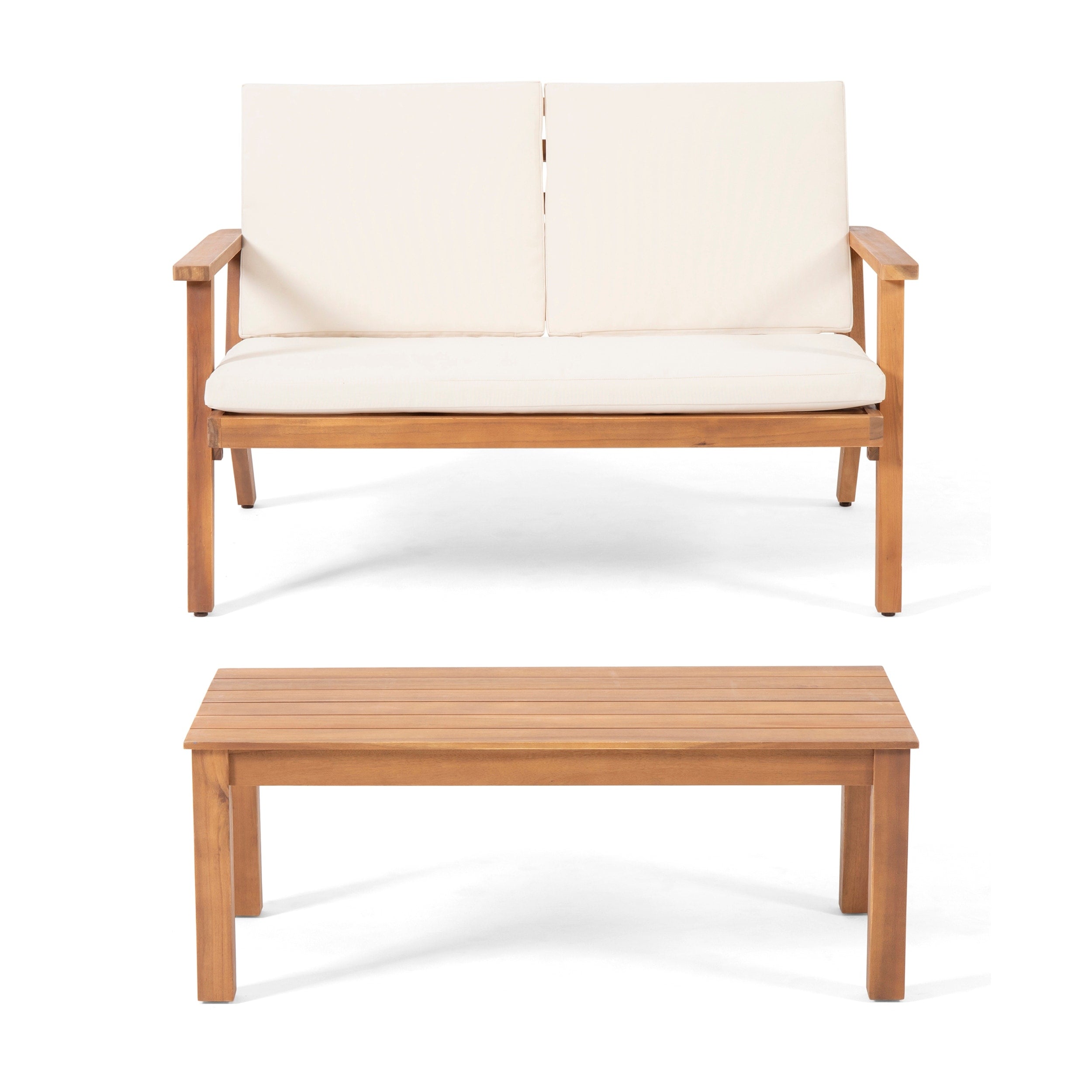 Ensemble causeuse et table basse d'extérieur en bois d'acacia Temecula avec coussins par Christopher Knight Home