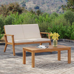 Ensemble causeuse et table basse d'extérieur en bois d'acacia Temecula avec coussins par Christopher Knight Home