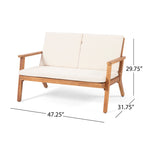 Ensemble causeuse et table basse d'extérieur en bois d'acacia Temecula avec coussins par Christopher Knight Home