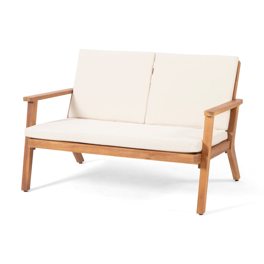 Ensemble causeuse et table basse d'extérieur en bois d'acacia Temecula avec coussins par Christopher Knight Home