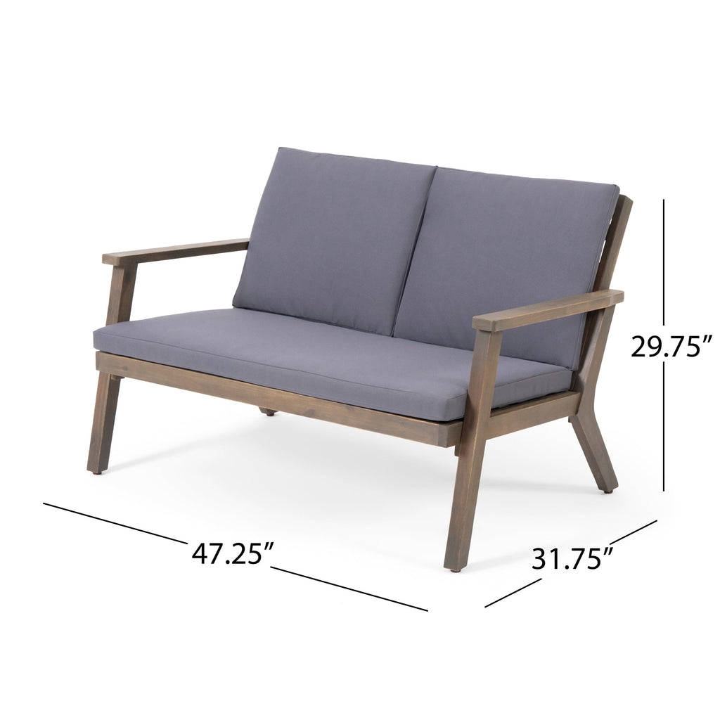 Ensemble causeuse et table basse d'extérieur en bois d'acacia Temecula avec coussins par Christopher Knight Home