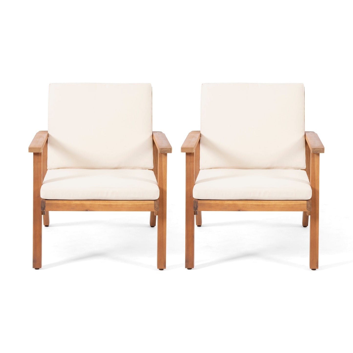 Fauteuils club d'extérieur en bois d'acacia Temecula avec coussins (lot de 2) par Christopher Knight Home