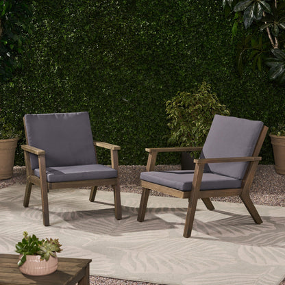 Fauteuils club d'extérieur en bois d'acacia Temecula avec coussins (lot de 2) par Christopher Knight Home