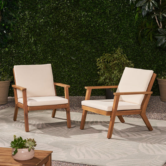 Fauteuils club d'extérieur en bois d'acacia Temecula avec coussins (lot de 2) par Christopher Knight Home