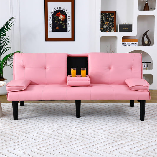 Canapé-lit multifonctionnel en PVC de 67 pouces, pliable et avec porte-gobelet