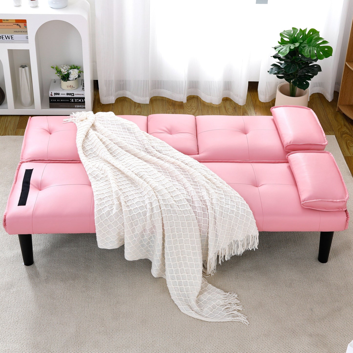 Canapé-lit multifonctionnel en PVC de 67 pouces, pliable et avec porte-gobelet