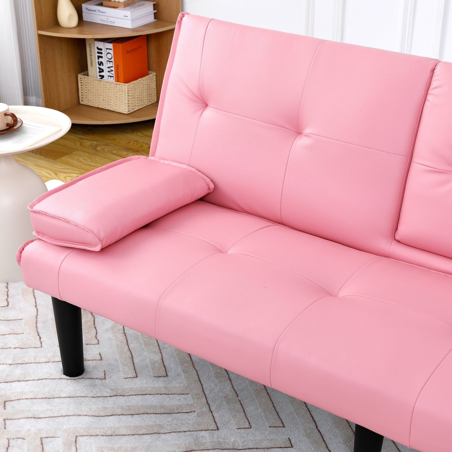 Canapé-lit multifonctionnel en PVC de 67 pouces, pliable et avec porte-gobelet