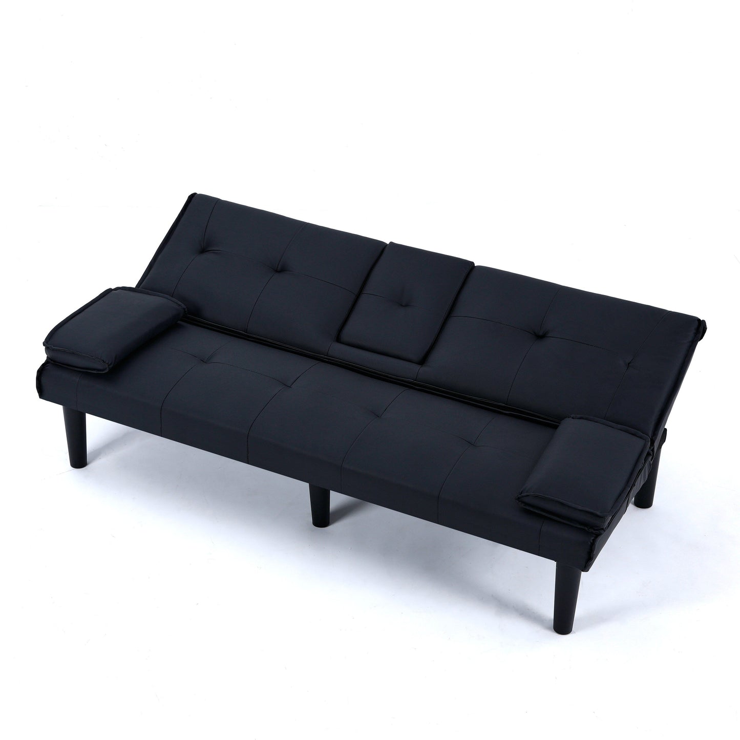 Le canapé-lit multifonctionnel en PVC noir de 67 pouces avec un design pliable et porte-gobelet