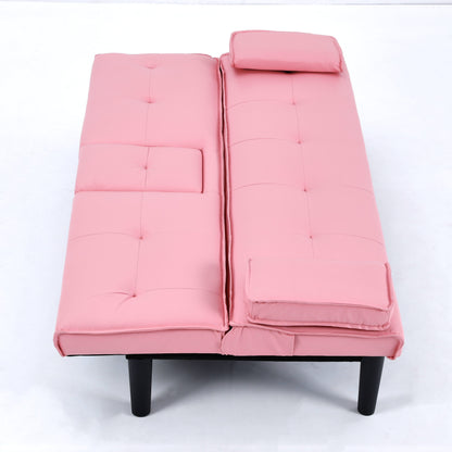 Le canapé-lit multifonctionnel en PVC noir de 67 pouces avec un design pliable et porte-gobelet