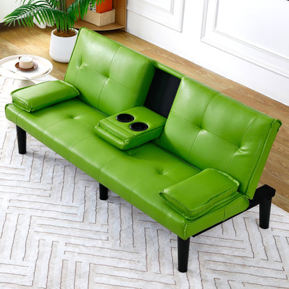 Le canapé-lit multifonctionnel en PVC noir de 67 pouces avec un design pliable et porte-gobelet