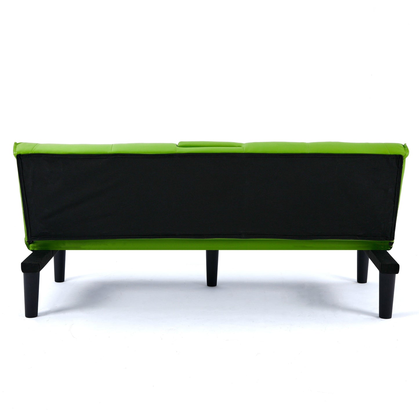 Le canapé-lit multifonctionnel en PVC noir de 67 pouces avec un design pliable et porte-gobelet