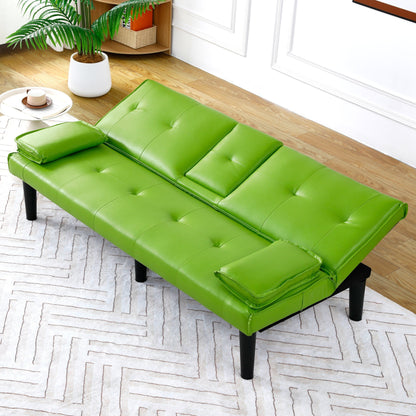 Le canapé-lit multifonctionnel en PVC noir de 67 pouces avec un design pliable et porte-gobelet