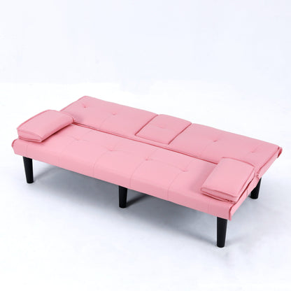 Le canapé-lit multifonctionnel en PVC noir de 67 pouces avec un design pliable et porte-gobelet