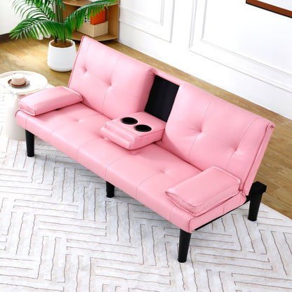Le canapé-lit multifonctionnel en PVC noir de 67 pouces avec un design pliable et porte-gobelet