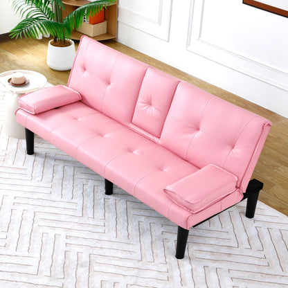 Le canapé-lit multifonctionnel en PVC noir de 67 pouces avec un design pliable et porte-gobelet