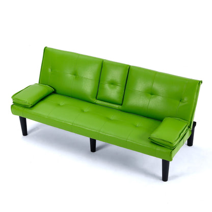 Le canapé-lit multifonctionnel en PVC noir de 67 pouces avec un design pliable et porte-gobelet
