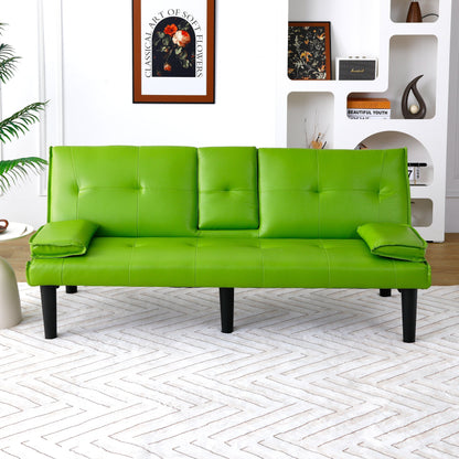 Le canapé-lit multifonctionnel en PVC noir de 67 pouces avec un design pliable et porte-gobelet