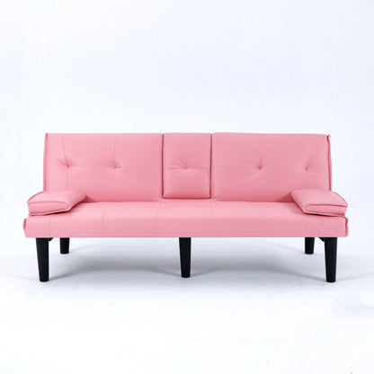Le canapé-lit multifonctionnel en PVC noir de 67 pouces avec un design pliable et porte-gobelet
