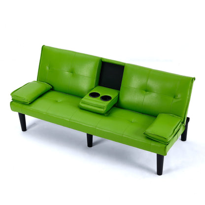 Le canapé-lit multifonctionnel en PVC noir de 67 pouces avec un design pliable et porte-gobelet