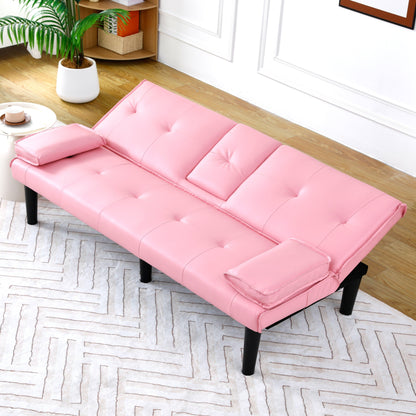 Le canapé-lit multifonctionnel en PVC noir de 67 pouces avec un design pliable et porte-gobelet