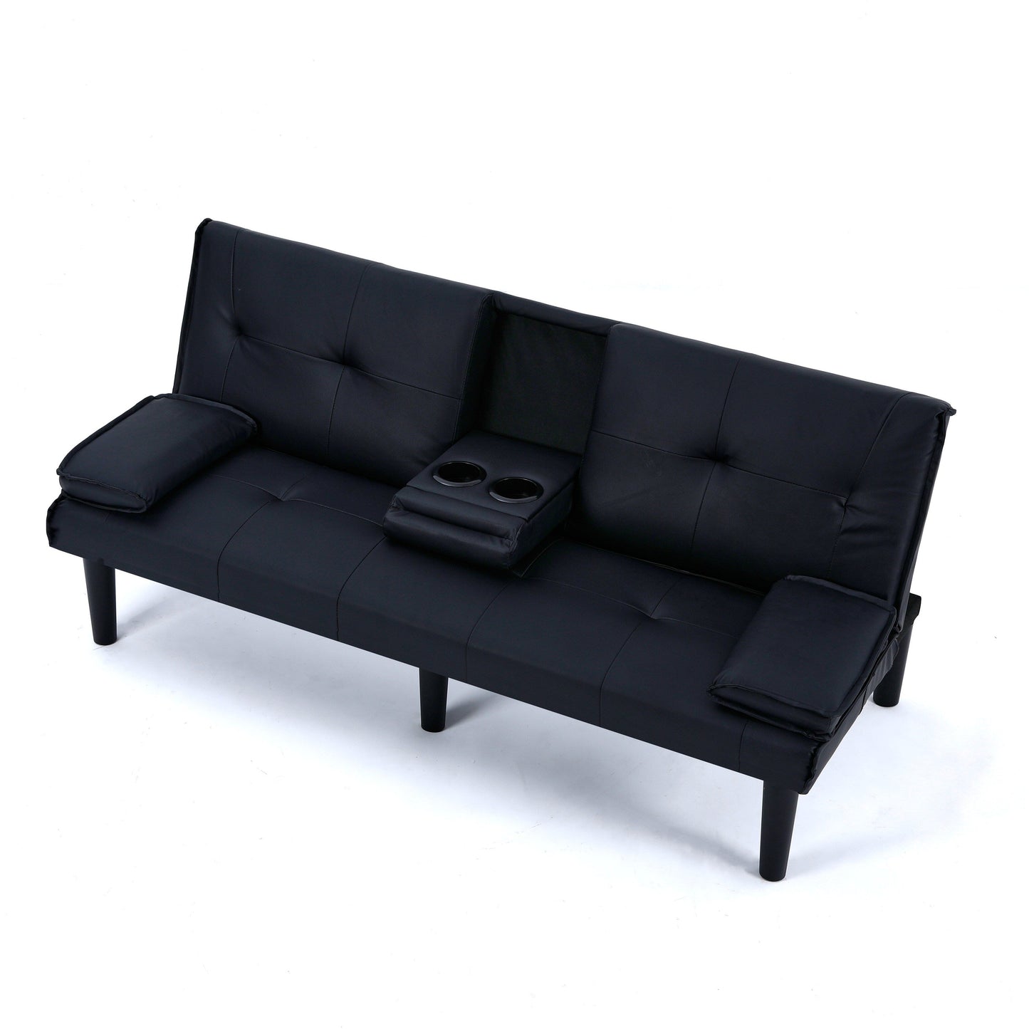 Le canapé-lit multifonctionnel en PVC noir de 67 pouces avec un design pliable et porte-gobelet