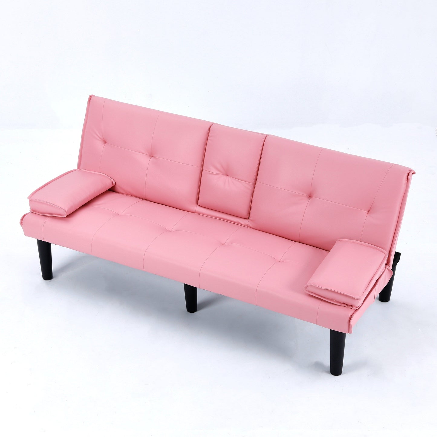 Le canapé-lit multifonctionnel en PVC noir de 67 pouces avec un design pliable et porte-gobelet