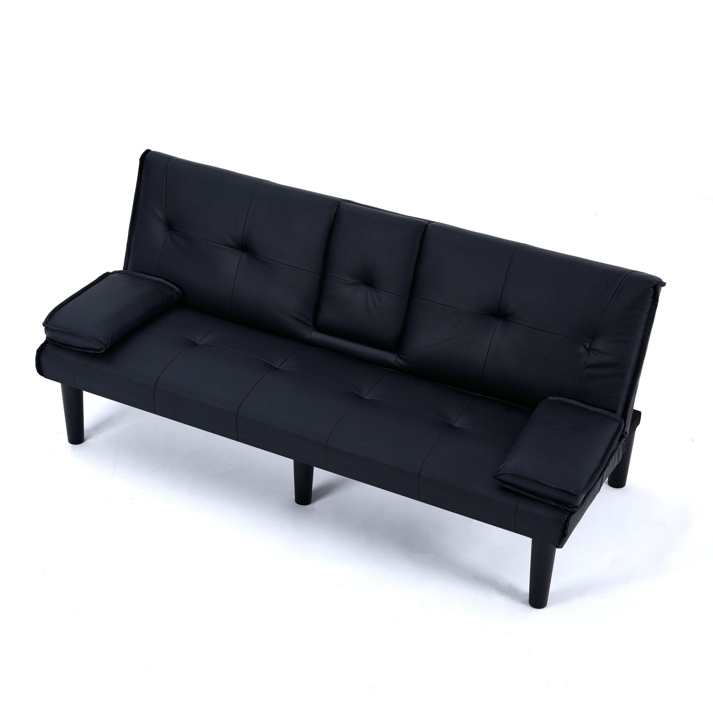Le canapé-lit multifonctionnel en PVC noir de 67 pouces avec un design pliable et porte-gobelet